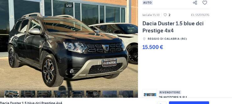 Dacia Duster prezzo usato