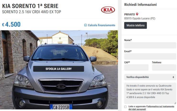 Kia Sorento auto usata a basso costo