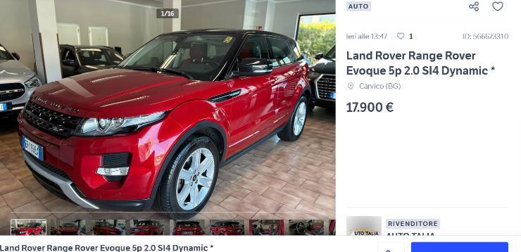 Range Rover Evoque dettagli offerta