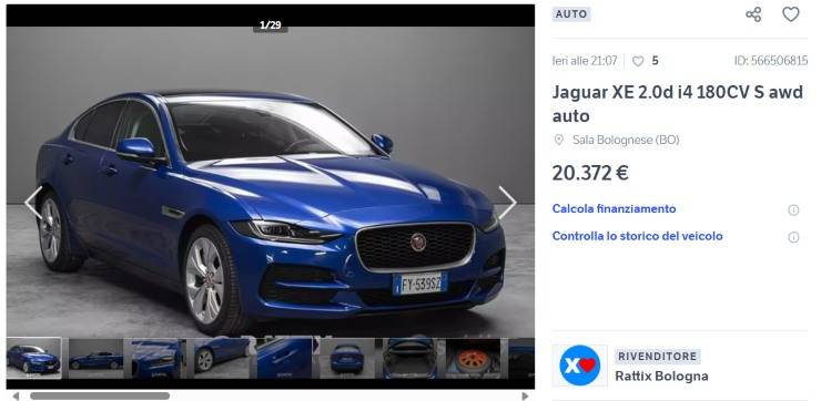 La Jaguar XE in vendita su Subito