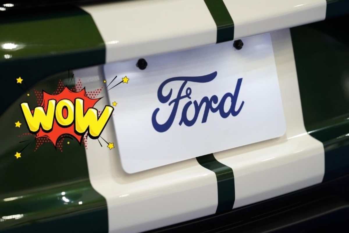 Logo Ford al posto della targa e a sinistra la scritta Wow gialla su sfondo rosso