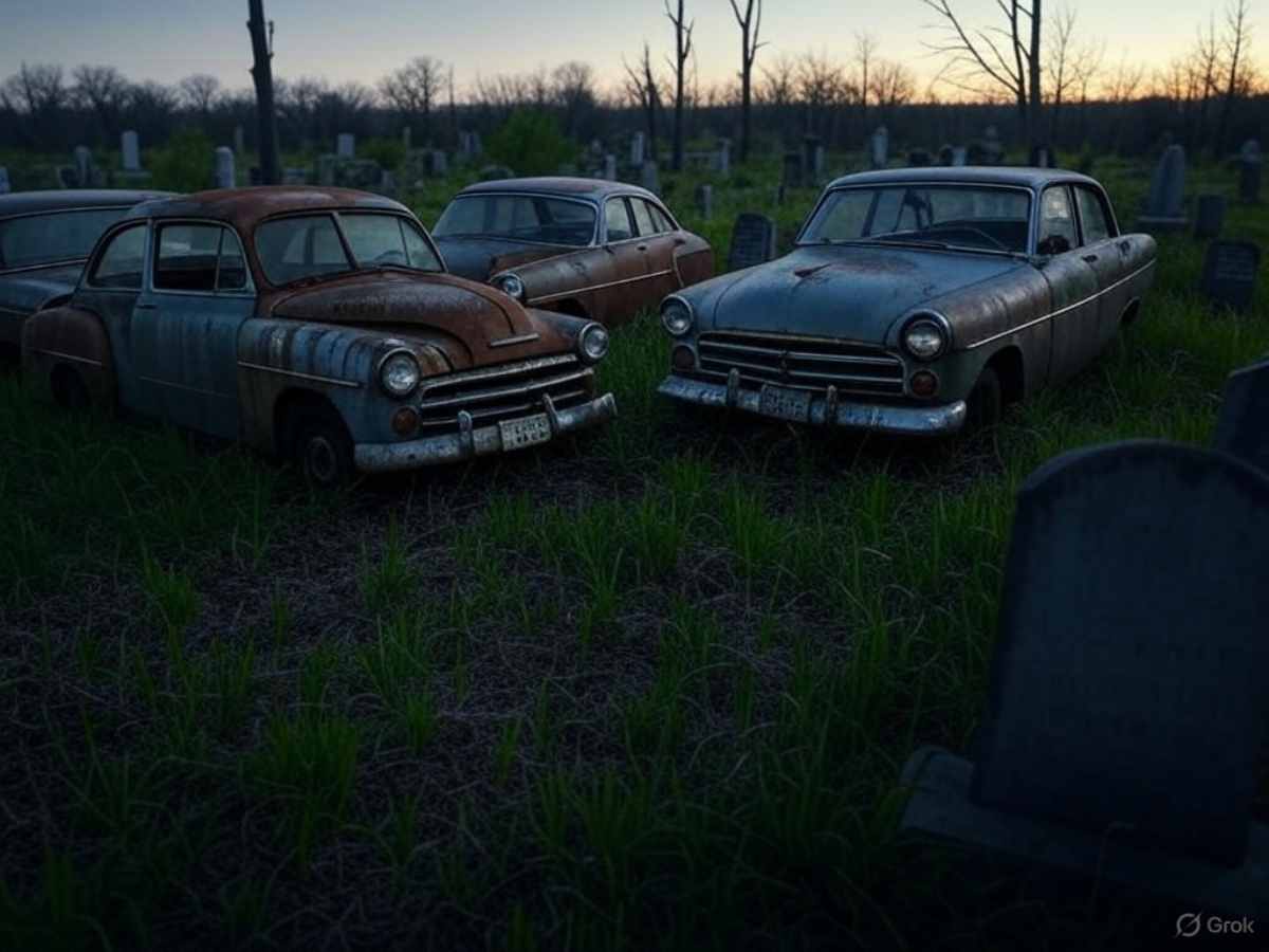 Auto in un cimitero