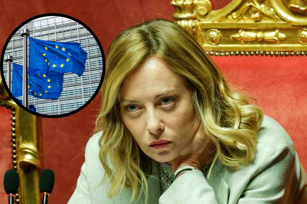 giorgia meloni seduta in parlamento sede unione europea