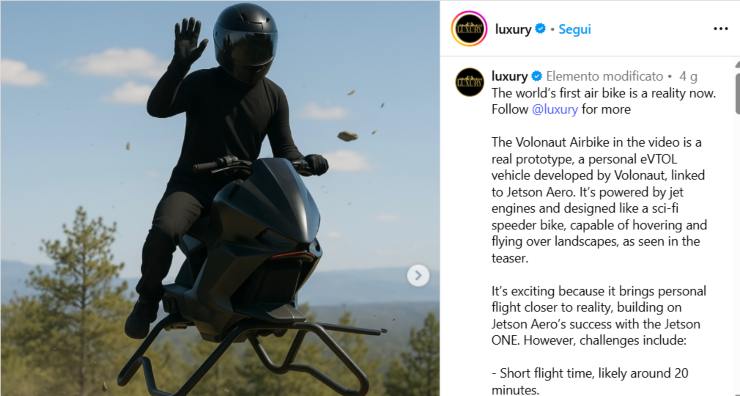 Traffico due ruote addio Volonaut Airbike