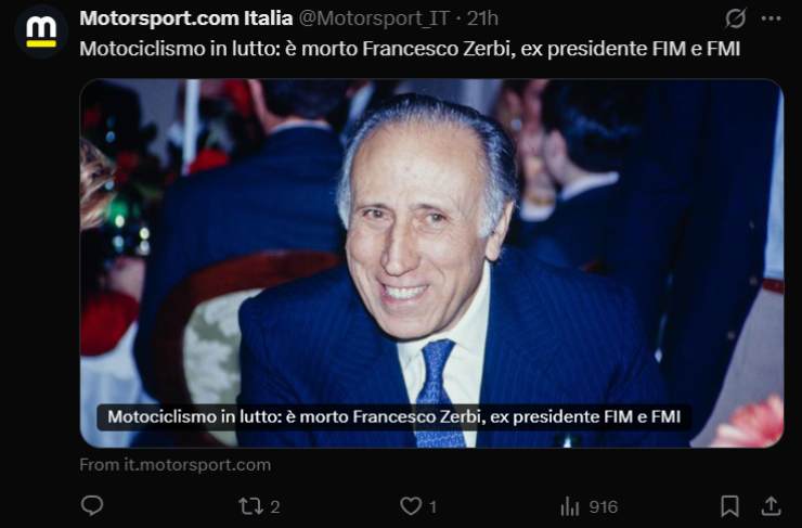 Moto Lutto Presidente FMI Francesco De Zerbi