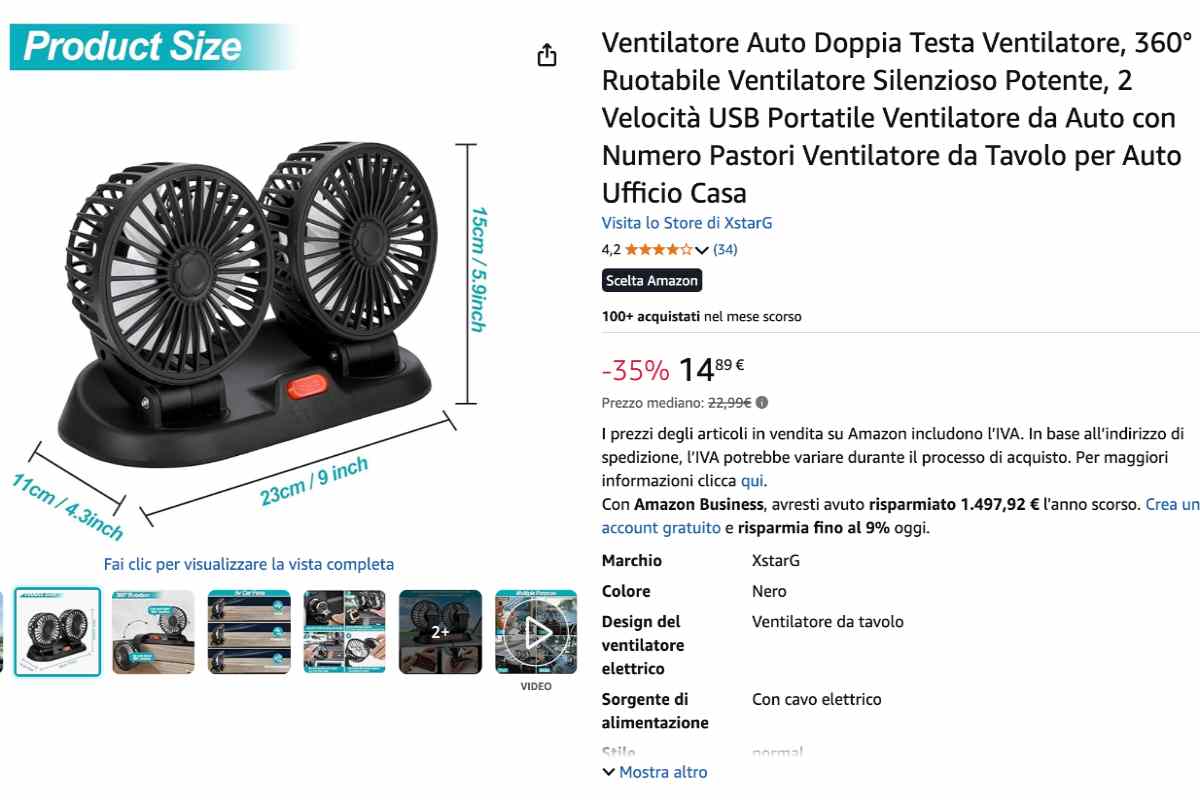 Ventilatore a doppia testa per auto