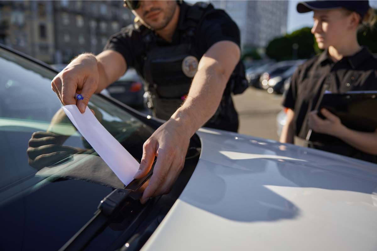 Poliziotti mettono multe su un'auto