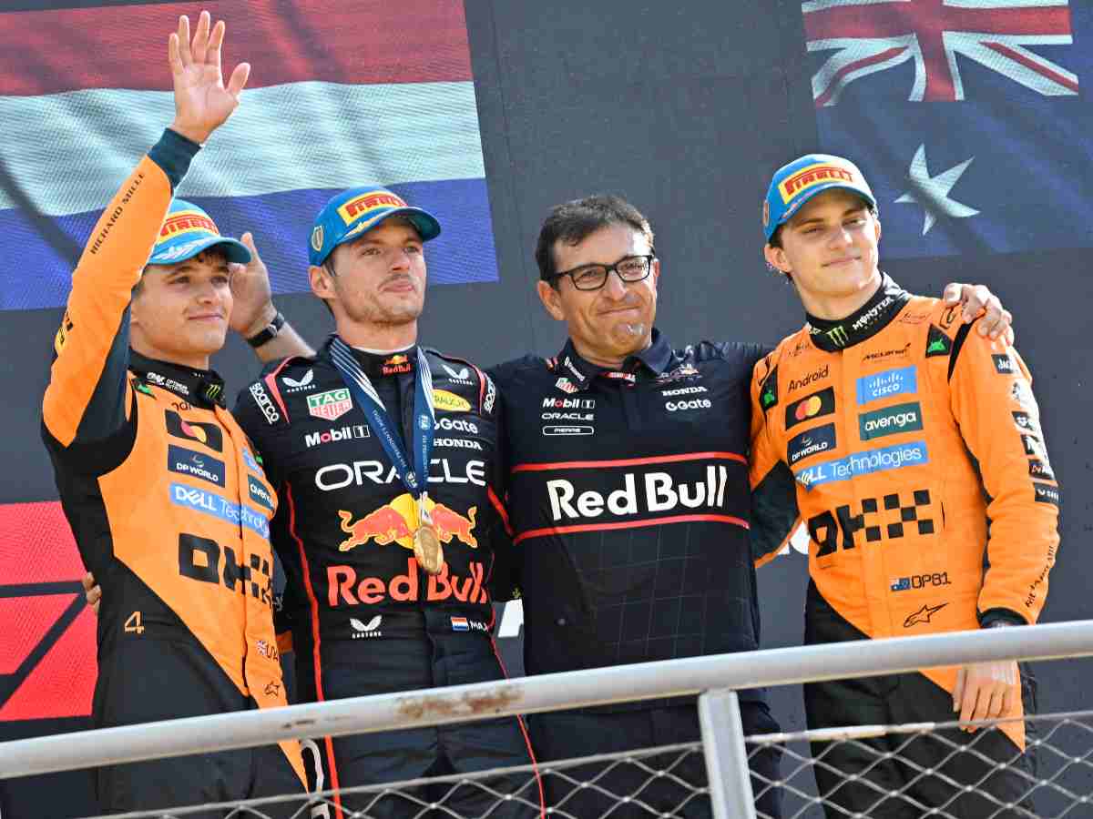 Norris Piastri e Verstappen sul podio 